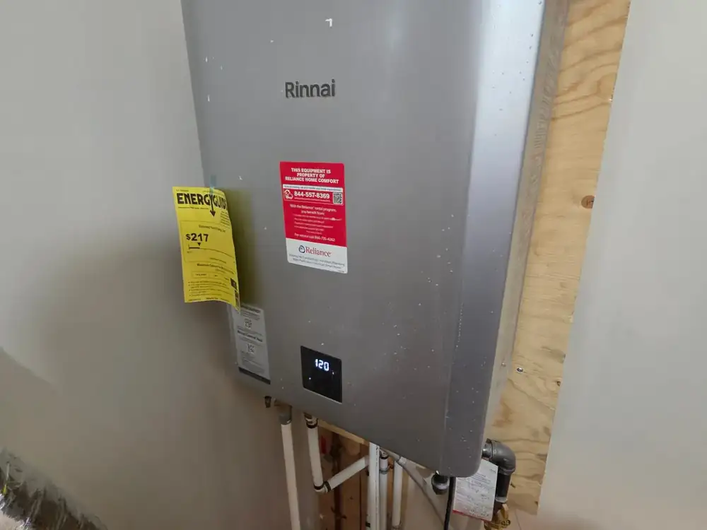 Rinnai tankless water heater installed and commissioned in a Barrie home